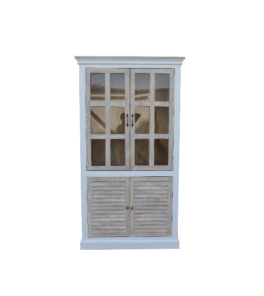 Almirah mango wood display cabinet with 2 glass doors and 2 doors 110x45x200 cm