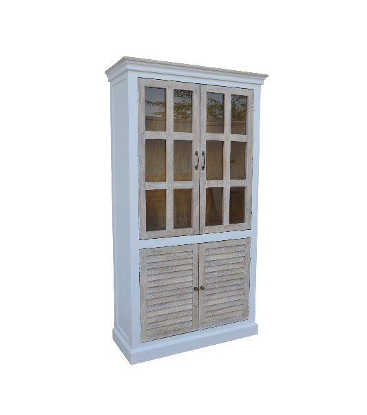 Almirah mango wood display cabinet with 2 glass doors and 2 doors 110x45x200 cm