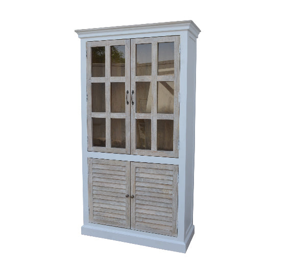Almirah mango wood display cabinet with 2 glass doors and 2 doors 110x45x200 cm