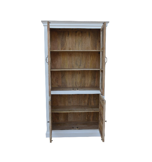 Almirah mango wood display cabinet with 2 glass doors and 2 doors 110x45x200 cm