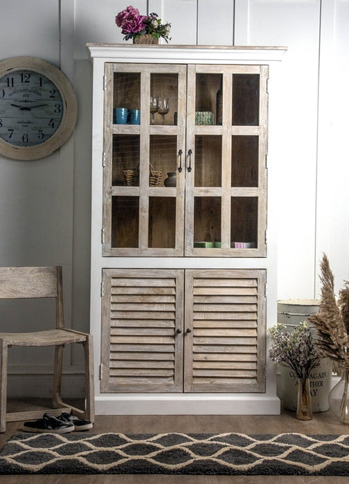 Almirah mango wood display cabinet with 2 glass doors and 2 doors 110x45x200 cm