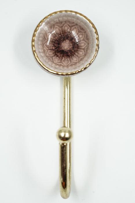 Patère ronde en céramique marron/dorée