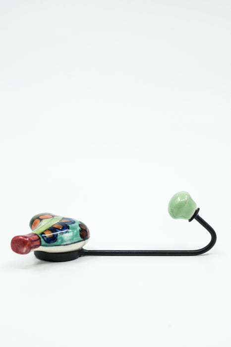 Patère oiseau en céramique peinte en vert/bleu/multicolore