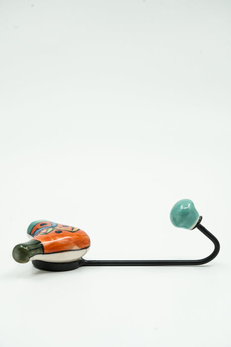 Patère oiseau en céramique peinte orange/bleu clair/multicolore