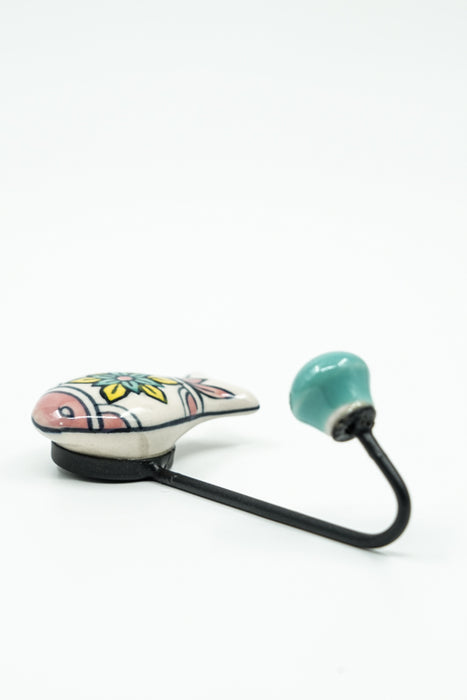 Patère poisson en céramique peinte en blanc/bleu/jaune/multicolore