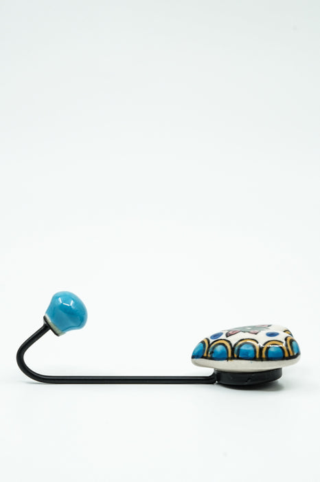 Coat hook ceramic heart painted white/blue/purple/multicolor