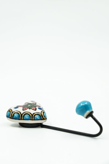 Coat hook ceramic heart painted white/blue/purple/multicolor