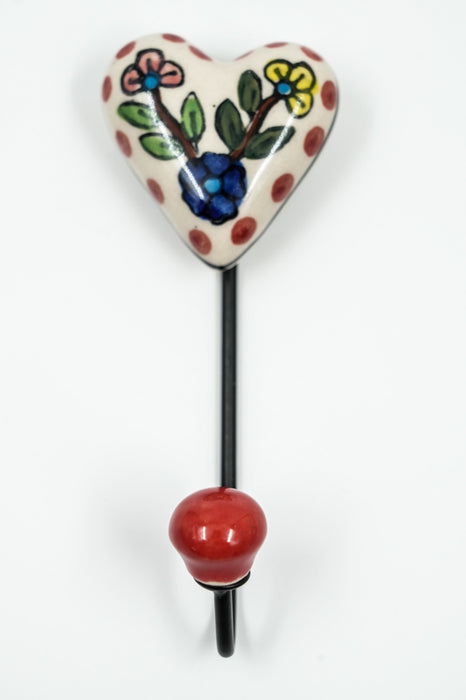Patère en céramique cœur peinte en blanc/rouge/multicolore