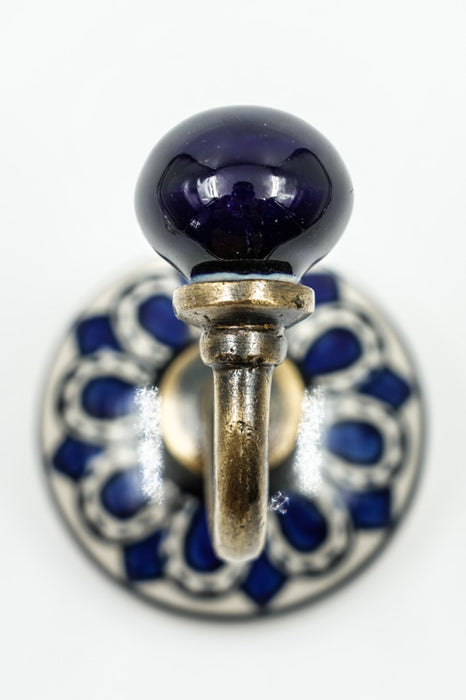 Patère ronde en céramique beige/bleu marine