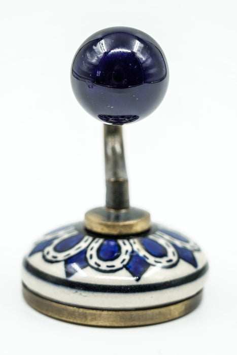 Patère ronde en céramique beige/bleu marine