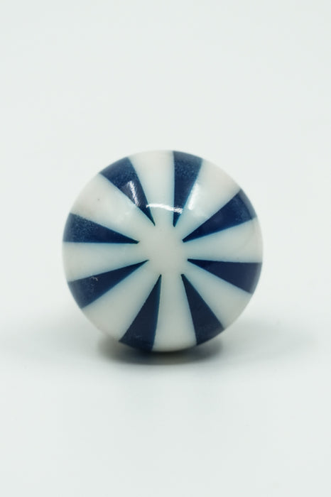 Bouton de porte rond en céramique blanc/bleu