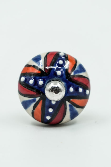 Türknopf Keramik rund orange/blau/weiss