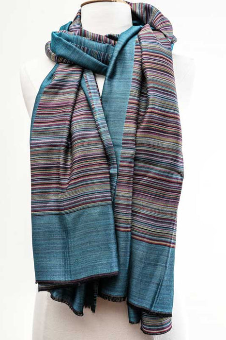 Écharpe viscose rayée bleue 70x185cm