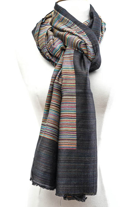 Scarf viscose striped black 70x185cm