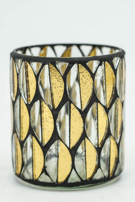 Glass lantern mosaic cylinder gold-colored 6x7cm