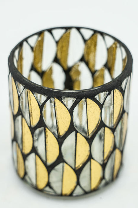 Glass lantern mosaic cylinder gold-colored 6x7cm