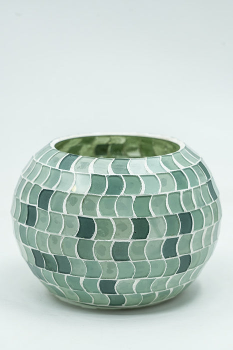 Glass lantern mosaic light green round 13x9.5cm