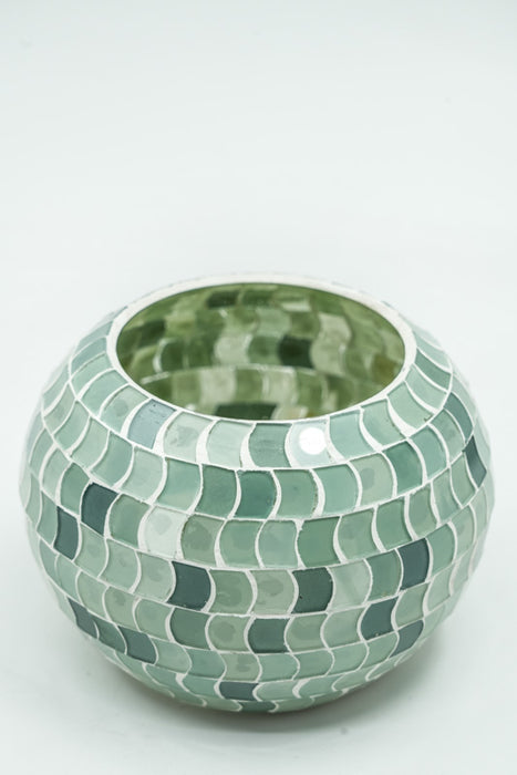 Glass lantern mosaic light green round 13x9.5cm