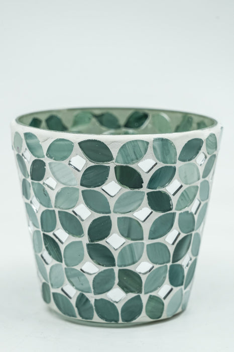 Lanterne en verre mosaïque conique verte 10x10cm