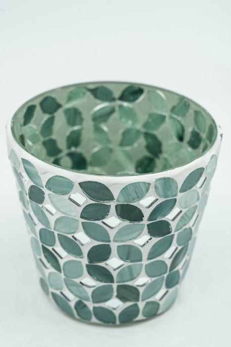 Lanterne en verre mosaïque conique verte 10x10cm