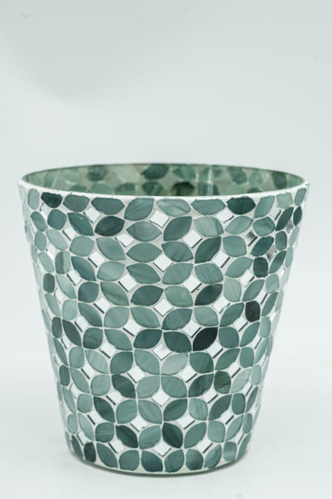 Lanterne en verre mosaïque conique verte 15x15cm