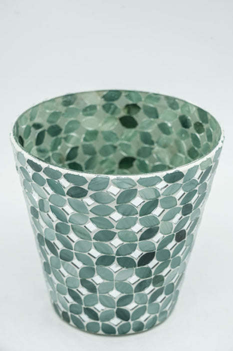 Lanterne en verre mosaïque conique verte 15x15cm