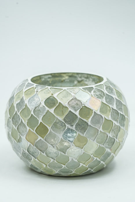 Lanterne en verre mosaïque ronde beige 13x9,5cm