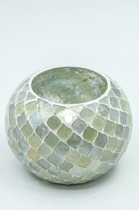 Lanterne en verre mosaïque ronde beige 13x9,5cm