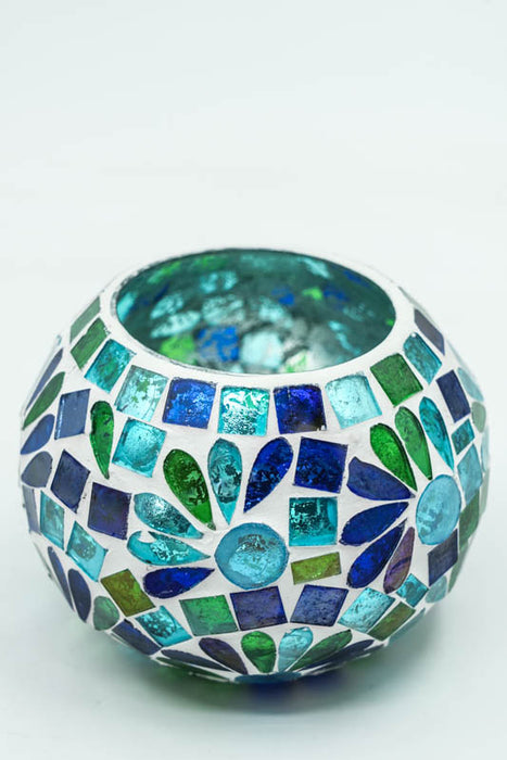 Glaswindlicht Mosaik rund blau/grün 10x8.5cm