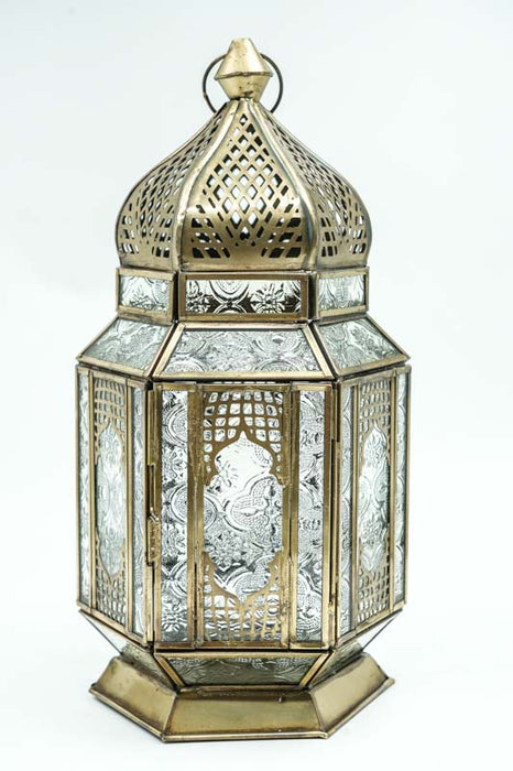 Lanterne hexagonale en laiton antique transparent 31,5x16x16 cm