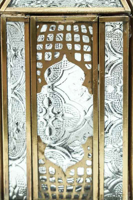 Lanterne hexagonale en laiton antique transparent 31,5x16x16 cm