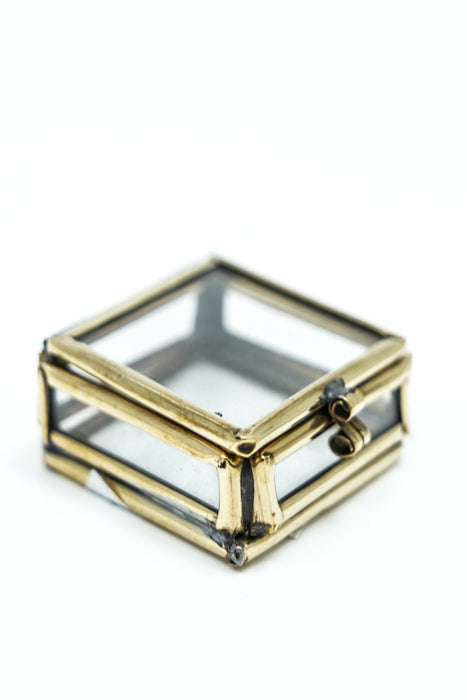 Schmuckschatulle Messing antik mit Glas 1.5x5x3.5 cm