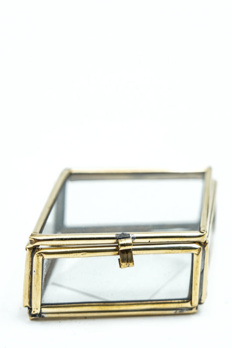 Boîte à bijoux en laiton antique avec verre 2,5x7x5 cm