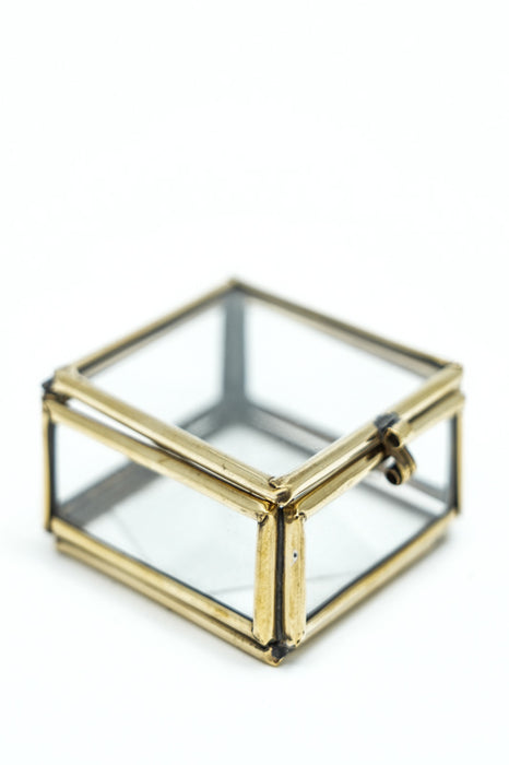 Boîte à bijoux en laiton antique avec verre 2,5x7x5 cm