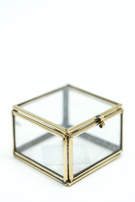 Jewelry box antique brass with glass 3.5x8.5x6 cm