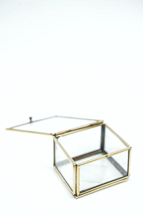 Jewelry box antique brass with glass 3.5x8.5x6 cm