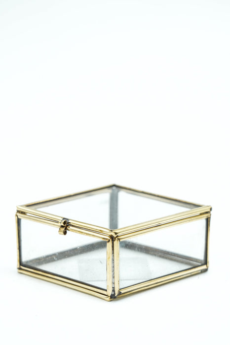 Jewelry box antique brass with glass 3.5x8.5x6 cm