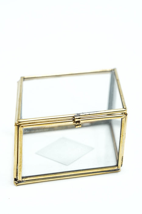 Jewelry box antique brass with glass 4.5x10x8 cm