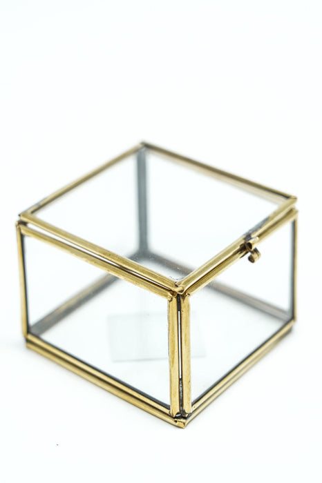 Jewelry box antique brass with glass 4.5x10x8 cm