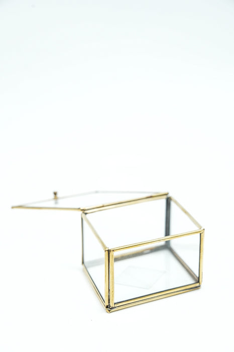 Jewelry box antique brass with glass 4.5x10x8 cm