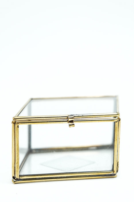 Jewelry box antique brass with glass 4.5x10x8 cm