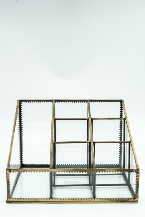 Coffret à bijoux en laiton antique avec verre 16,5x23x18,5 cm