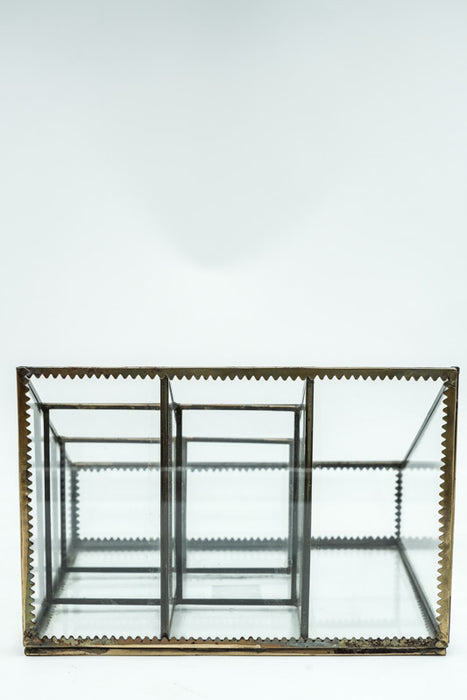 Coffret à bijoux en laiton antique avec verre 16,5x23x18,5 cm