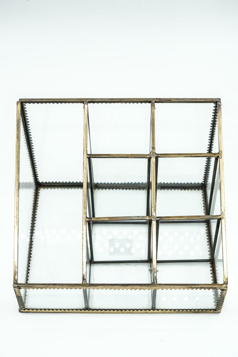 Coffret à bijoux en laiton antique avec verre 16,5x23x18,5 cm