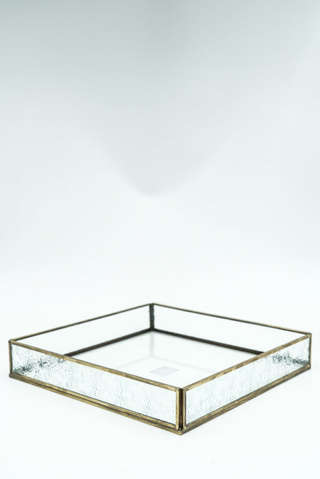 Plateau en laiton antique avec verre 25x25x4 cm