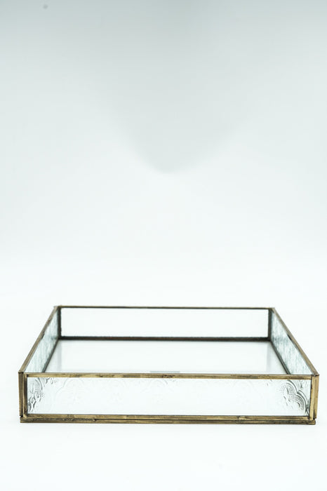 Plateau en laiton antique avec verre 25x25x4 cm