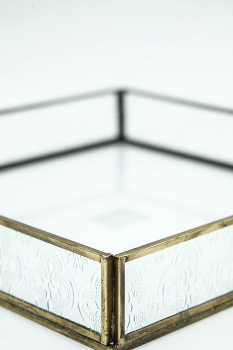 Plateau en laiton antique avec verre 25x25x4 cm