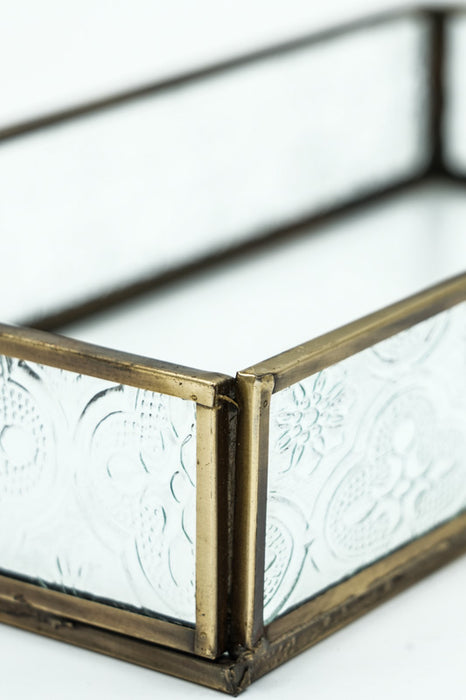 Antique brass tray with glass 23x11x4 cm