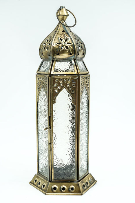 Lantern hexagonal brass clear 30x12x10 cm