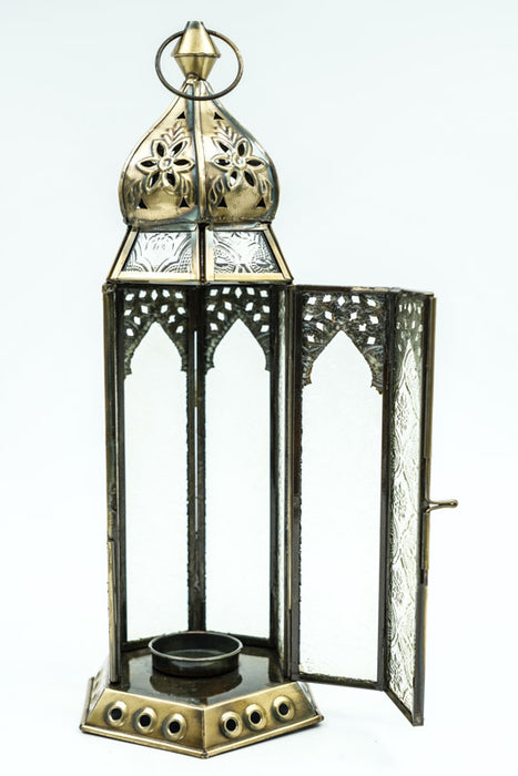 Lantern hexagonal brass clear 30x12x10 cm